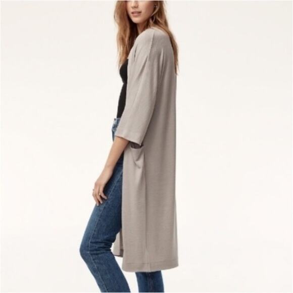 ARITZIA WILFRED FREE Long Grey Duster 3/4 Sleeve Cardigan w/ Pockets Size XS - Picture 1 of 9